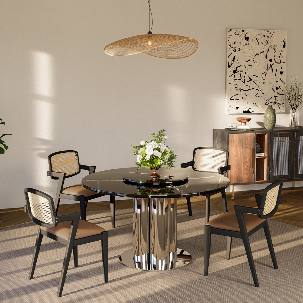 Black Dining Table with Lazy Susan
