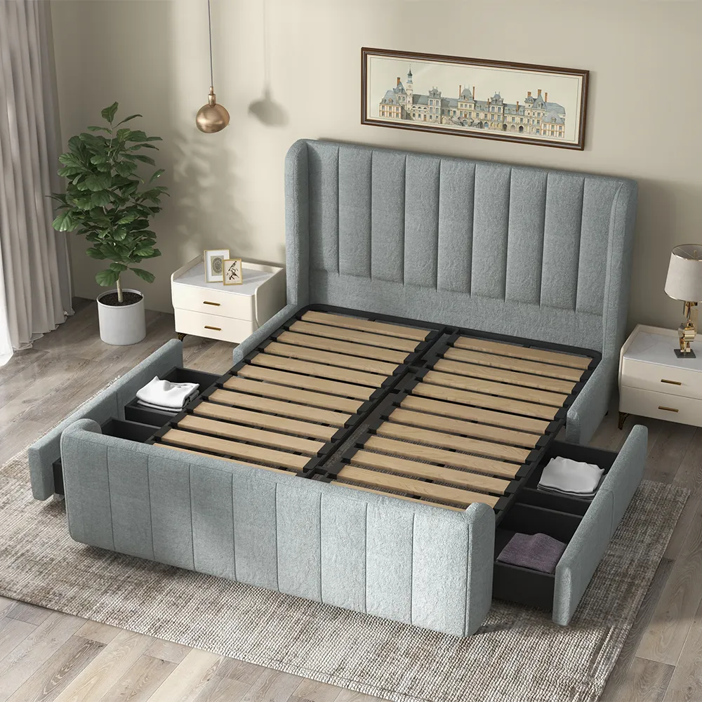 Wingback Platform Bed with Drawers