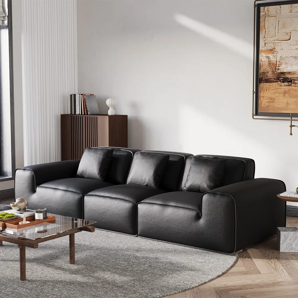 Black Full Grain Leather Couch