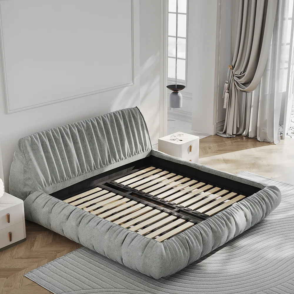 Gray Upholstered Platform Bed